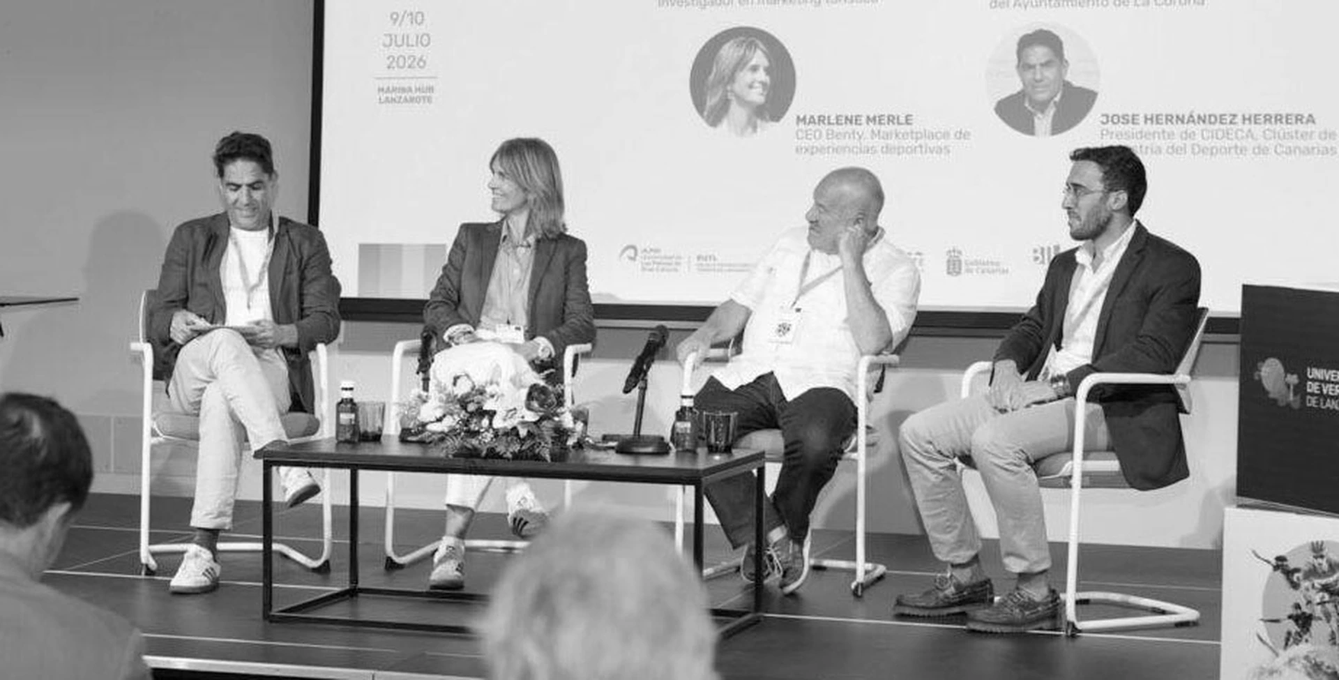 Marlene Merle taking part in a panel discussion on entrepreneurship and innovation at the Universidad de Verano de Lanzarote (Marina Hub Lanzarote)